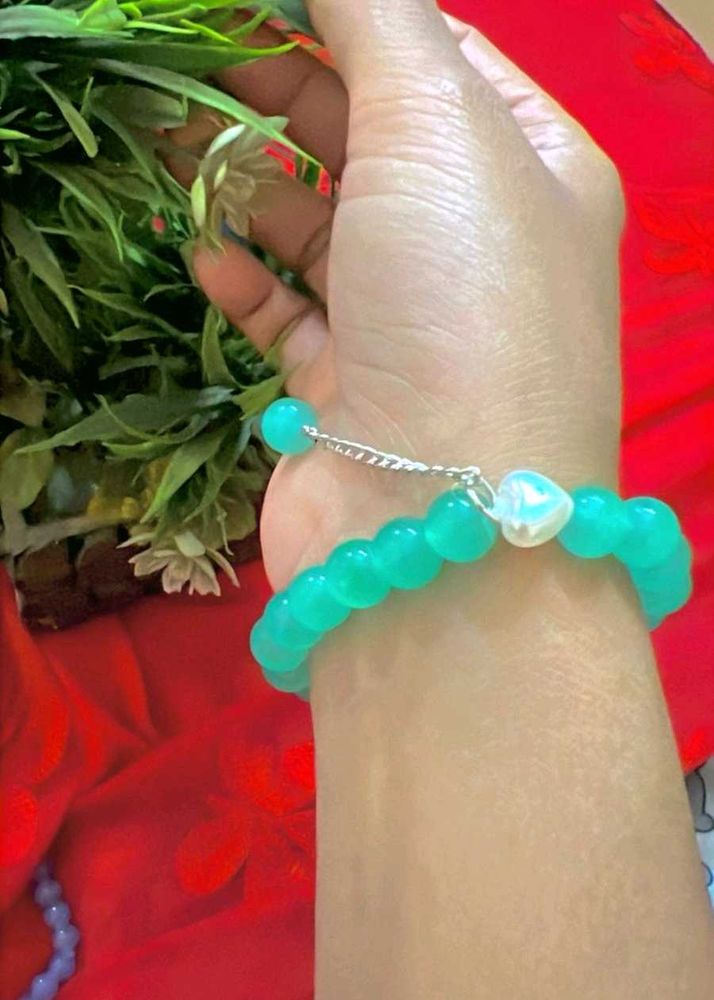 Teal Beaded Bracelet with Pearl 🧿🦪 Cute 🥰💕😘❤️