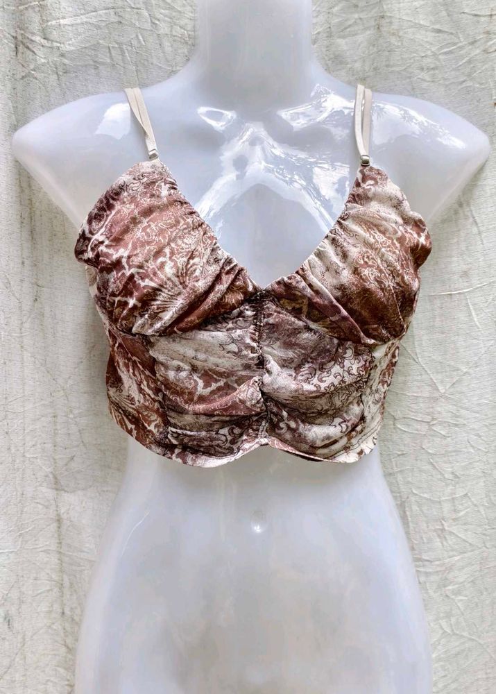 I. Brown Print Crop Top