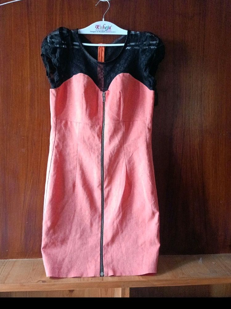 Coral &amp; Black Lace Dress