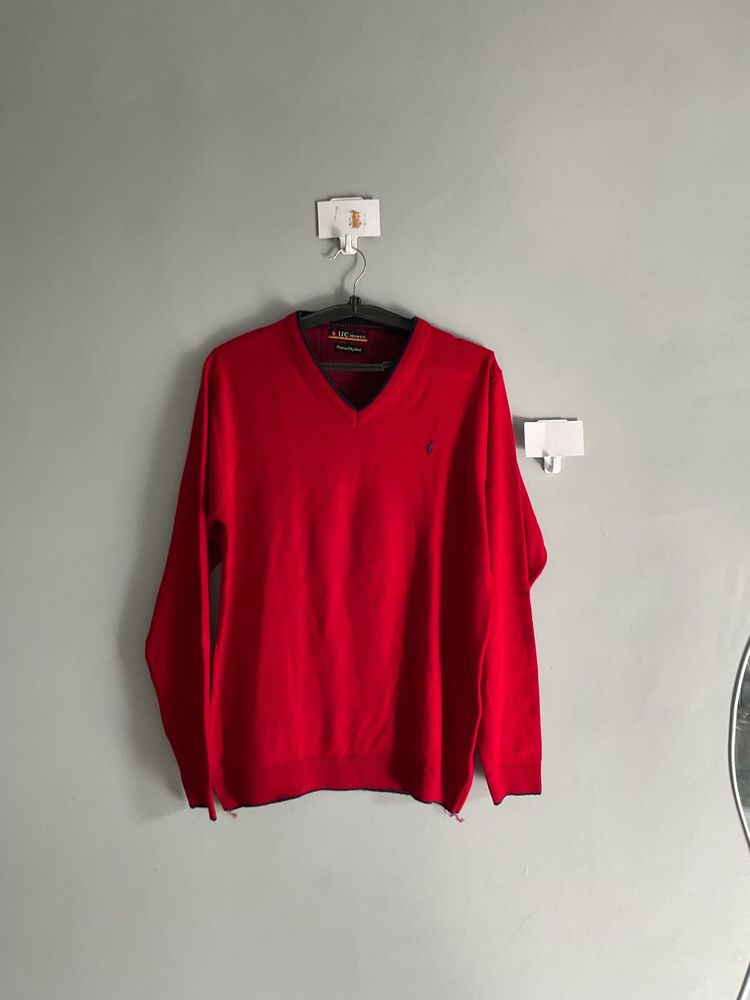 Red V-Neck Pullover Sweater