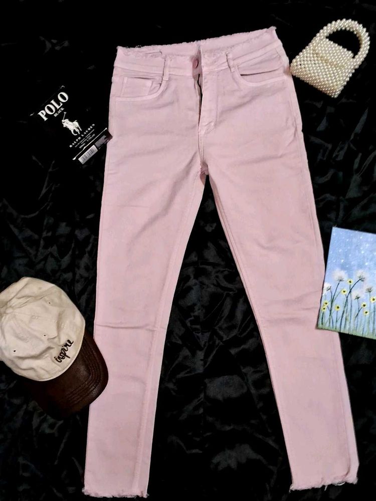 Pink Raw Hem Jeans