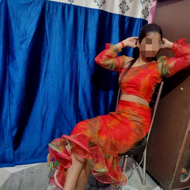 Red Tie-Dye Two-Piece Set