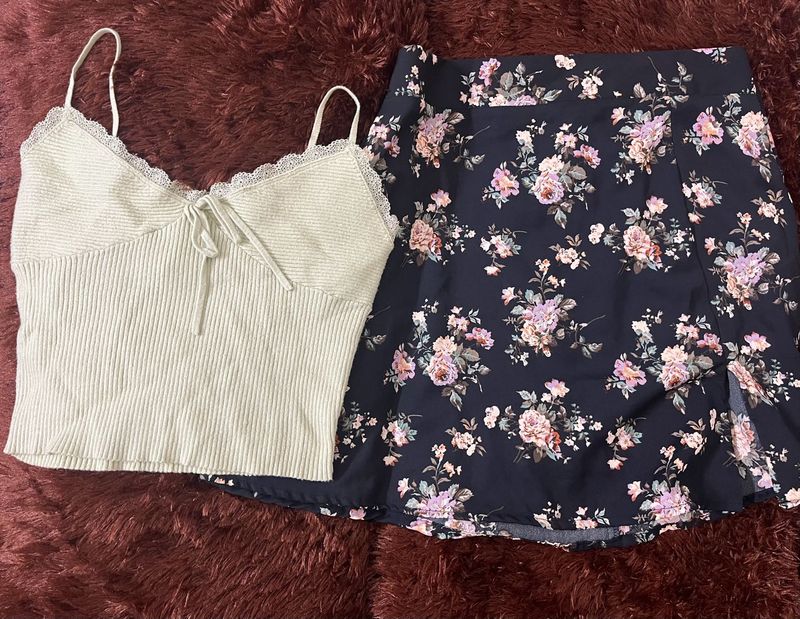 ✨ Floral Skirt &amp; Ribbed Cami Set