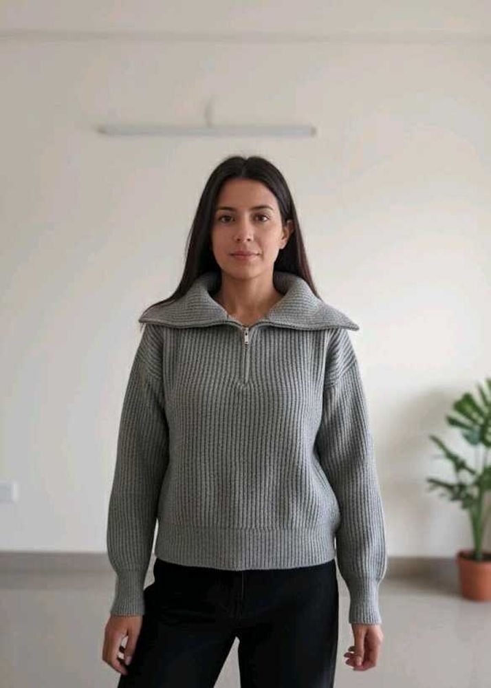 Gray Half-Zip Knit Sweater