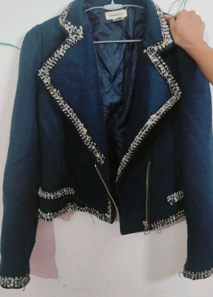 Chic Navy Blue Moto Jacket