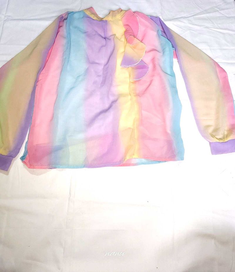 Rainbow Chiffon Ruffle Blouse