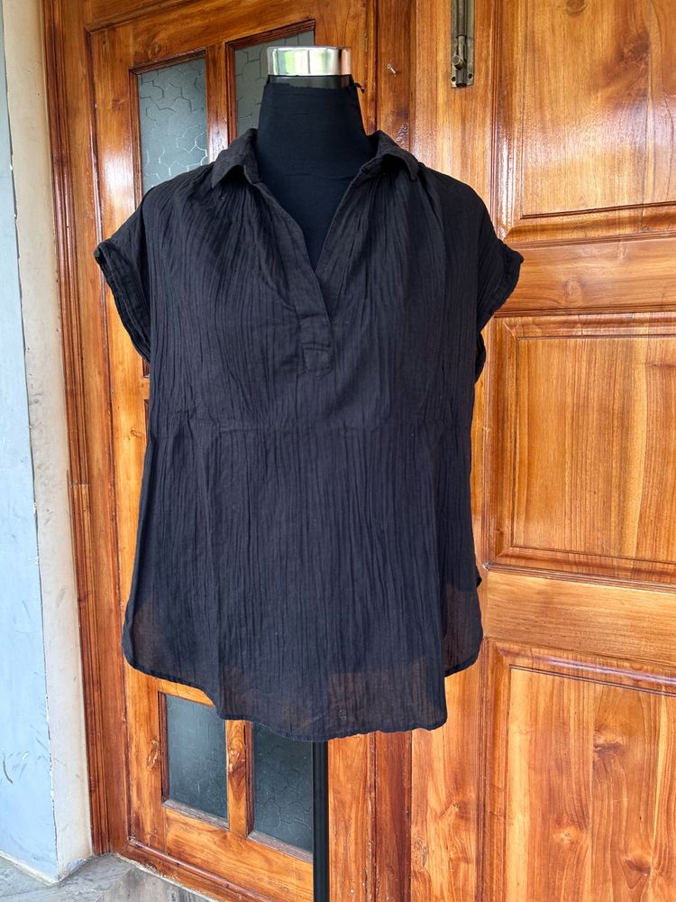 H&amp;m Crush Cotton Collar Top