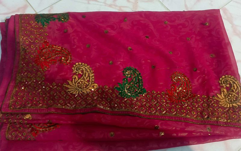 Pink Embroidered Saree