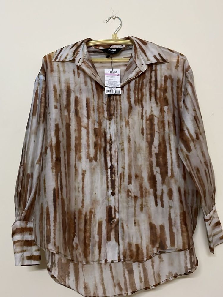 Print Shirt Brown Art Silk For Women