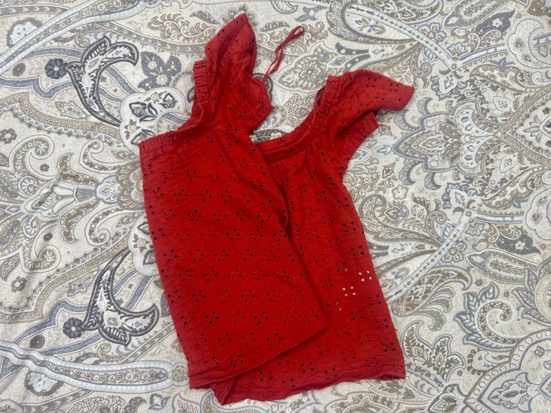 Rust Orange Zara Off Shoulder Crop Top