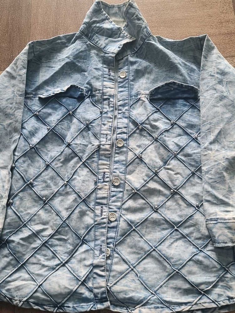 Men&#39;s Stylish Blue Washed Denim Shirt