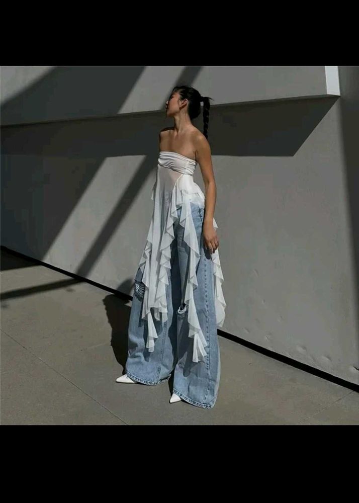 Ruffled Wide Leg Jeans