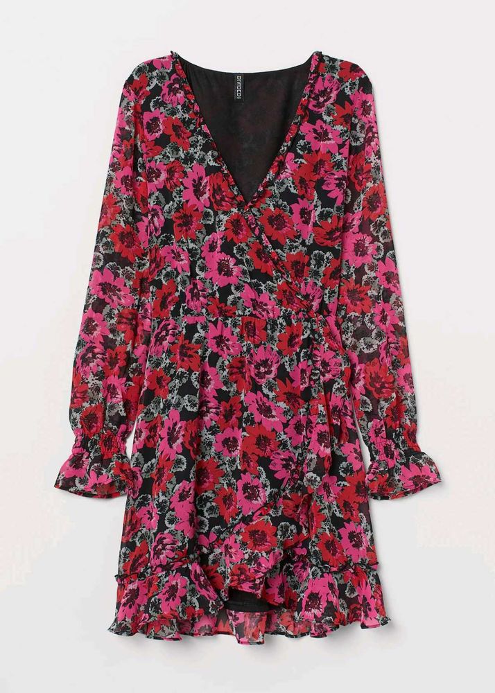 Long Sleeve V-Neck Floral Mini Dress – H&amp;M