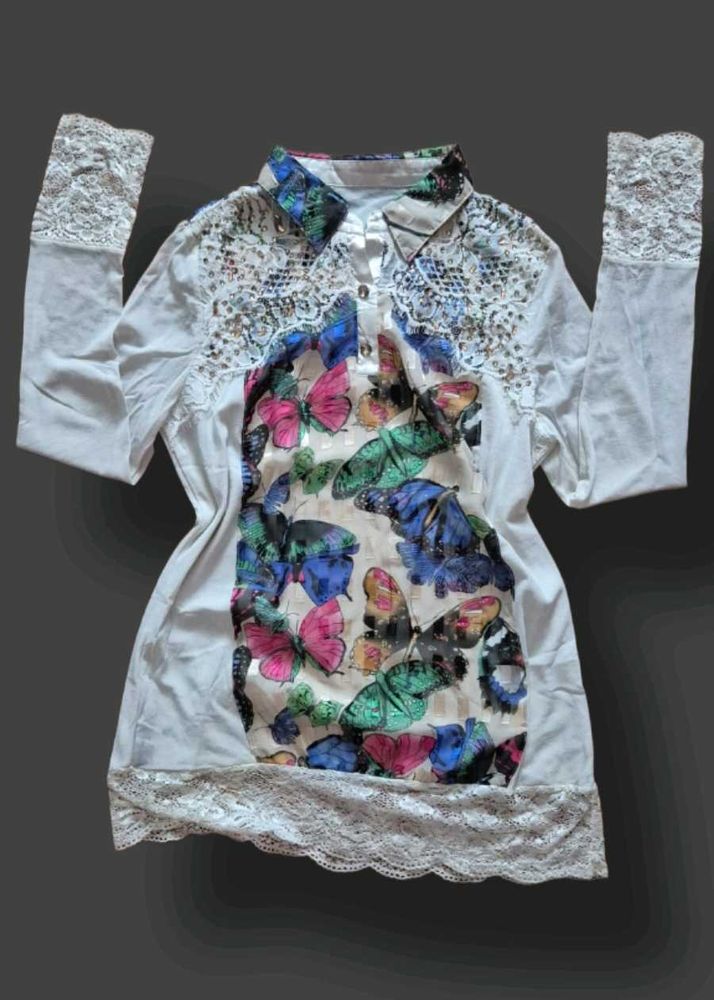 FREE SHIPPING :3 y2k Butterfly Print Lace Trim Top