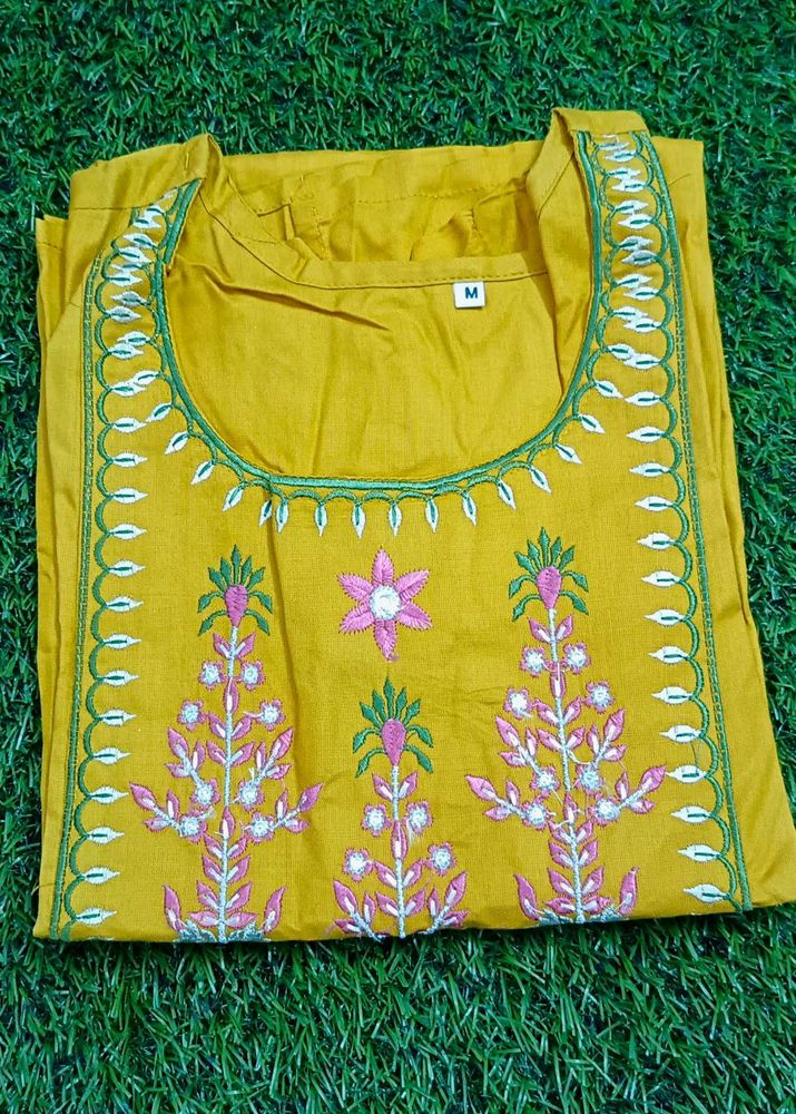 Embroidered Mustard Kurti