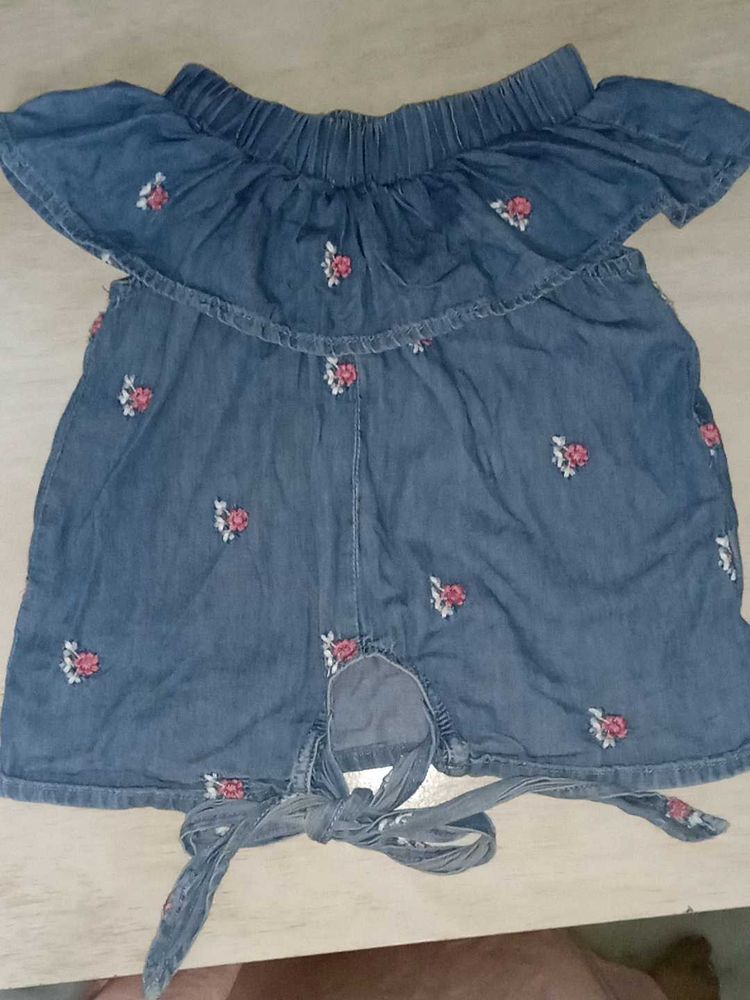 Denim Floral Off-Shoulder Top