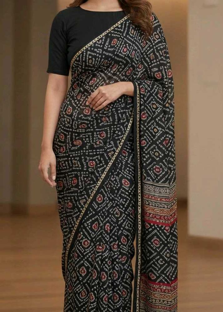Elegant Black Bandhani Saree