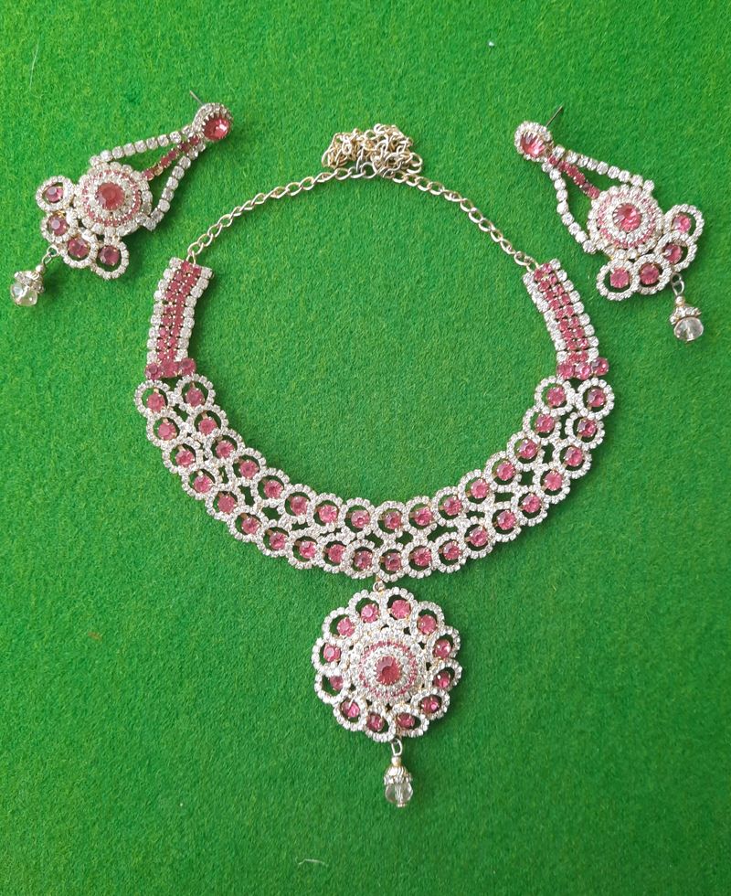 Pink Jewel Necklace &amp; Earring Set