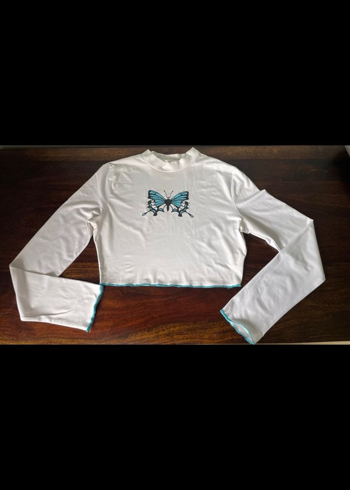 Urbanic White Butterfly Crop Top