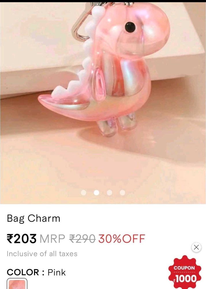 SAVANA Cute Pink Dinosaur Bag Charm