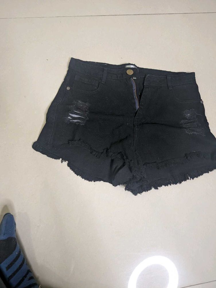 Black Distressed Denim Shorts