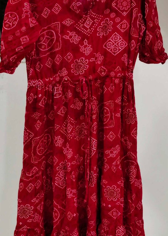Red Bandhani Print Dress