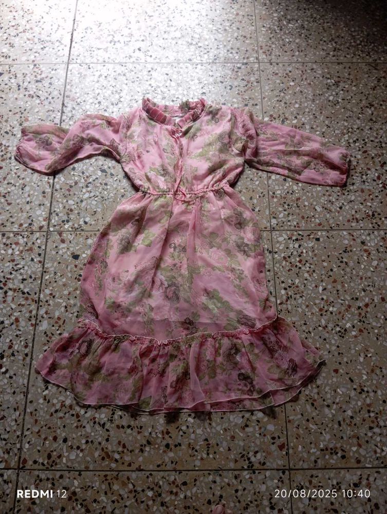 Pink Floral Georgette Kurti