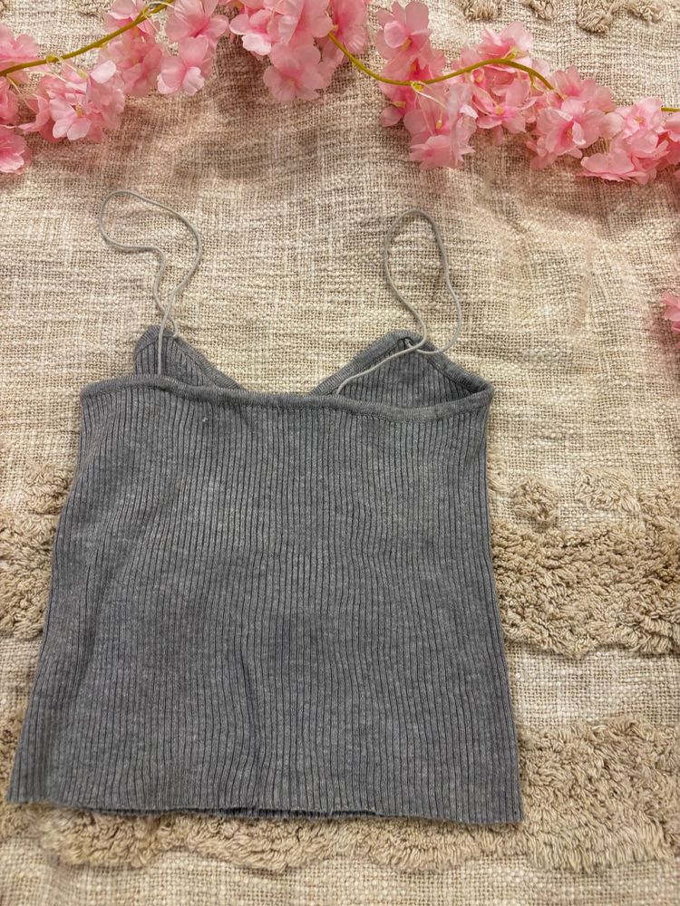 Gray Ribbed Tank Top