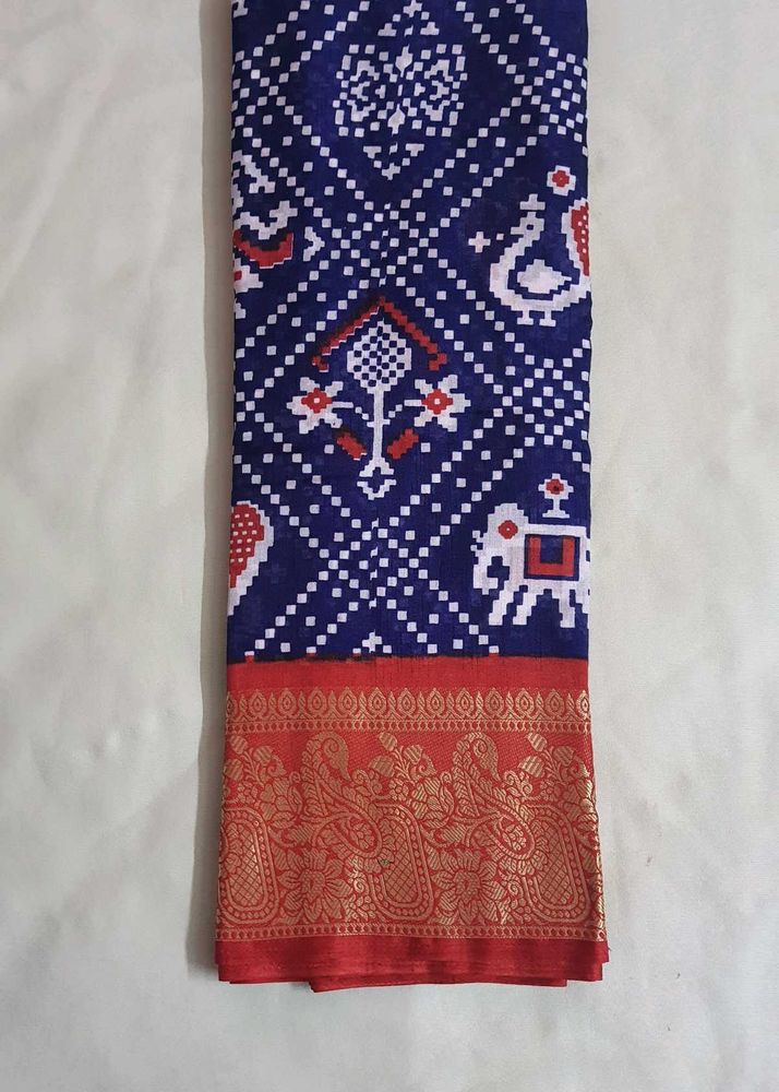 Blue &amp; Red Patterned Saree