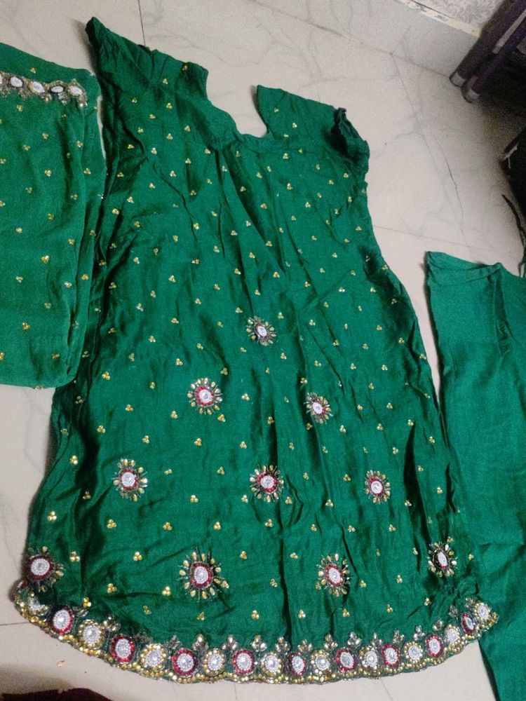 Green Embroidered Salwar Suit