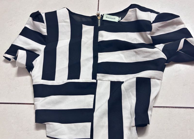 black white Striped Top
