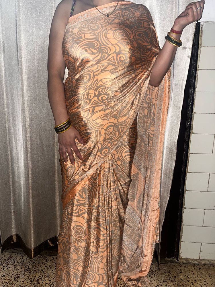 Peach Crepe Saree