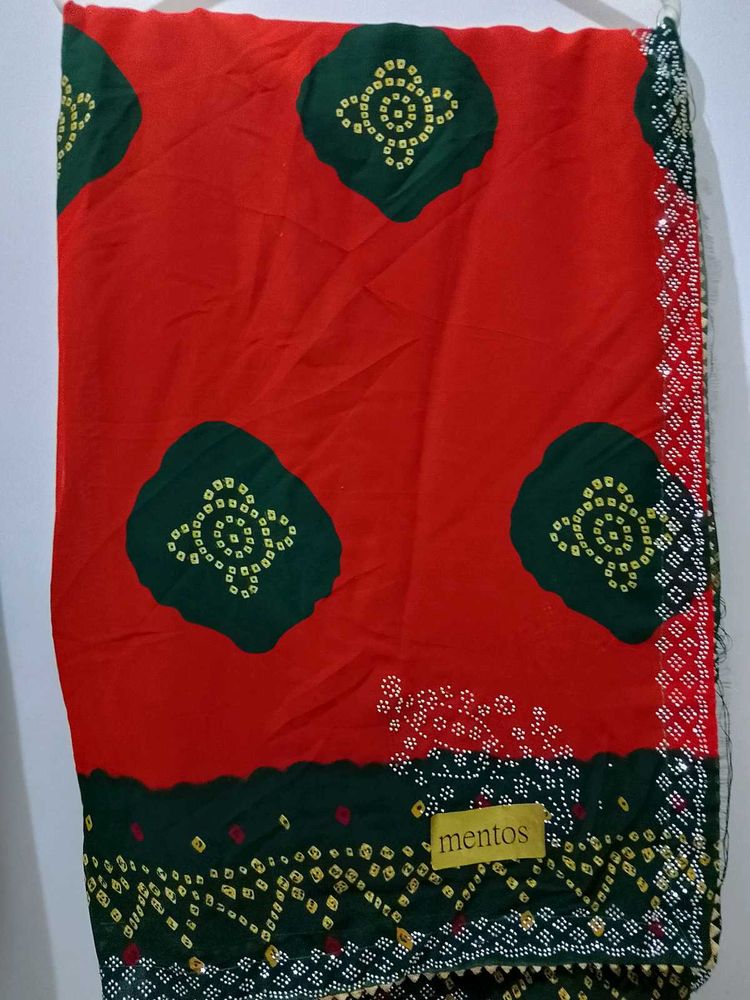 Elegant Red Bandhani Saree