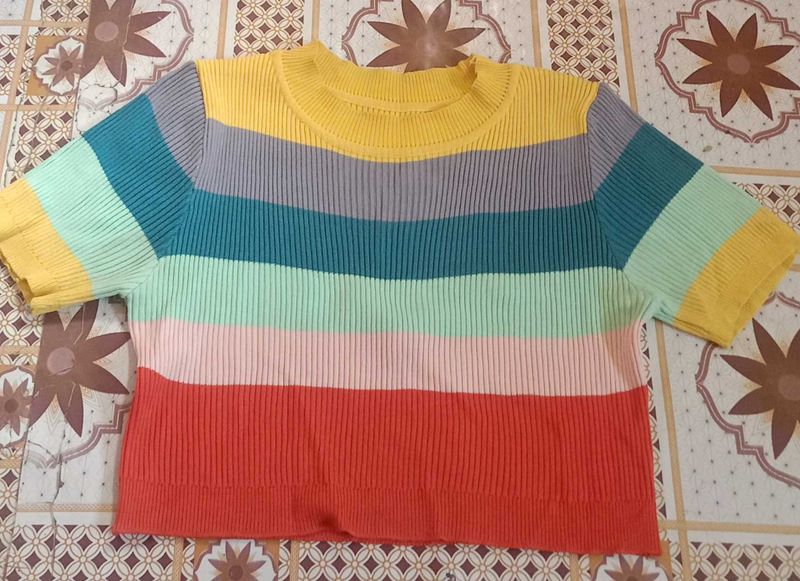 Rainbow Striped Knit Top