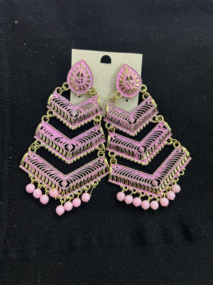 Pink Indian Long Earrings