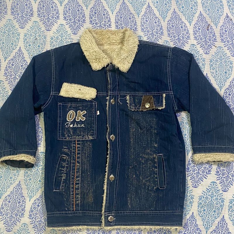 Denim Jacket with Fleece Collar