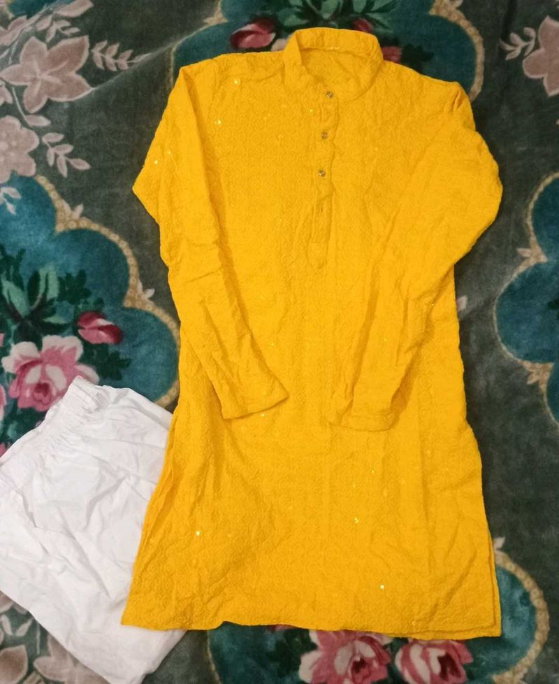 Yellow Embroidered Kurta Set with pant