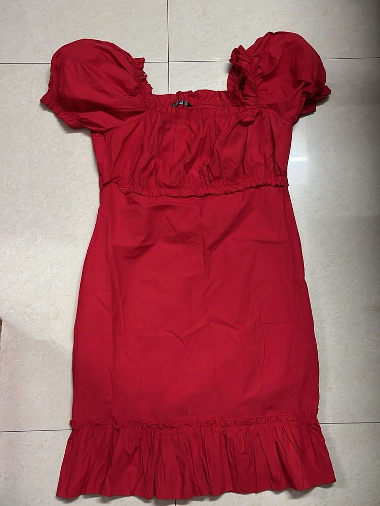 Red Puff Sleeve Mini Dress