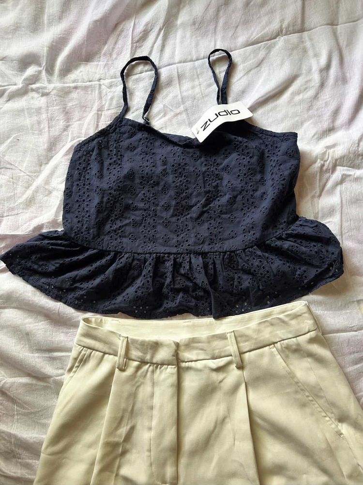 Navy Peplum Top