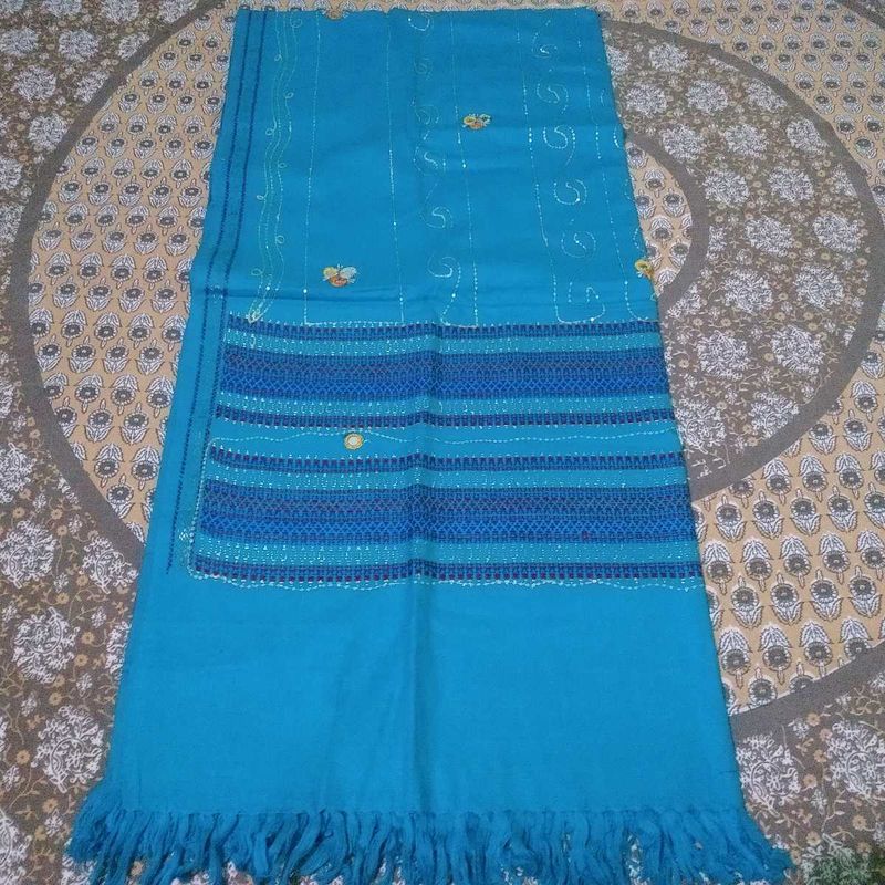 Blue Shawl with Embroidery
