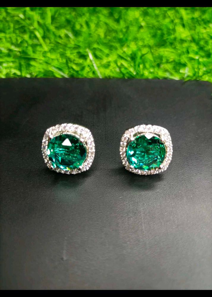 Emerald Green &amp; Rhinestone Stud Earrings