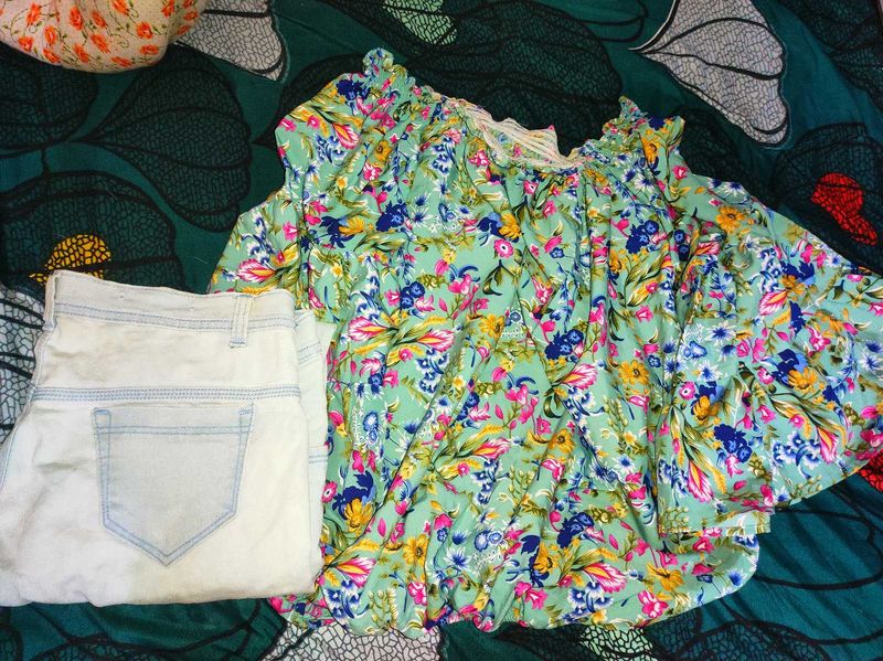 New Off Shoulder Top &amp; White Jeans