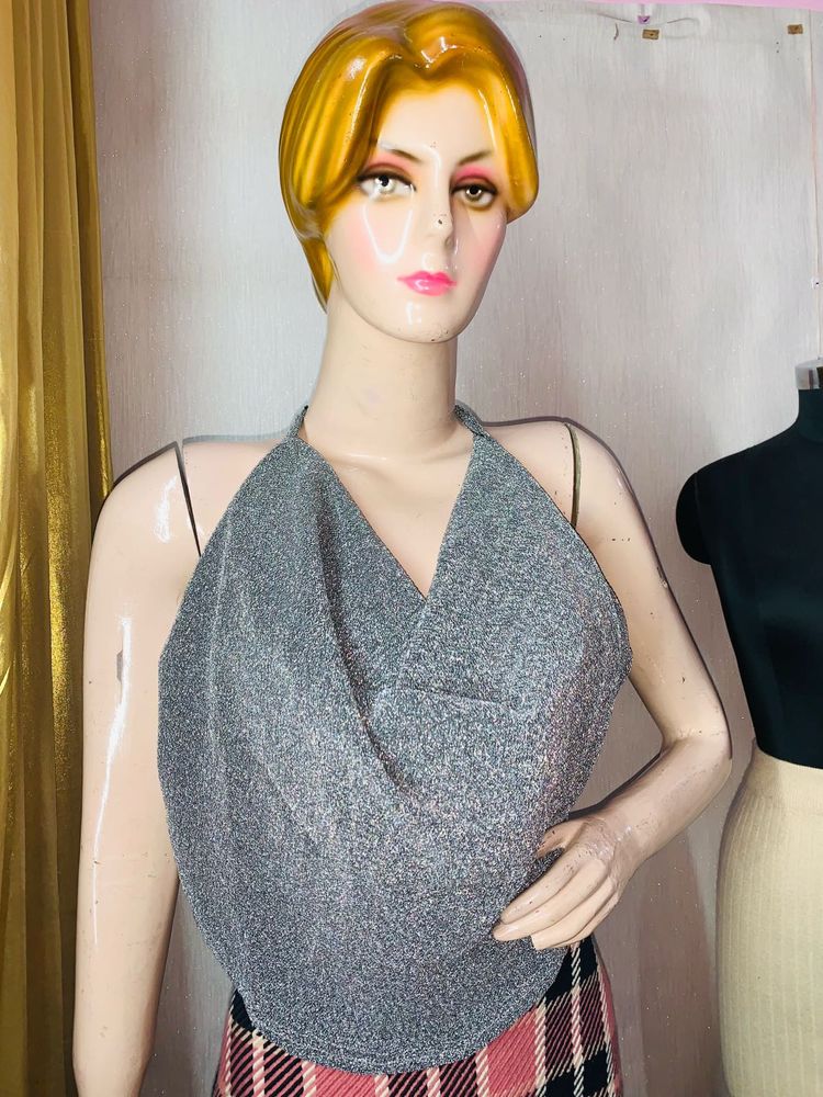 Shimmering Silver Halter Top