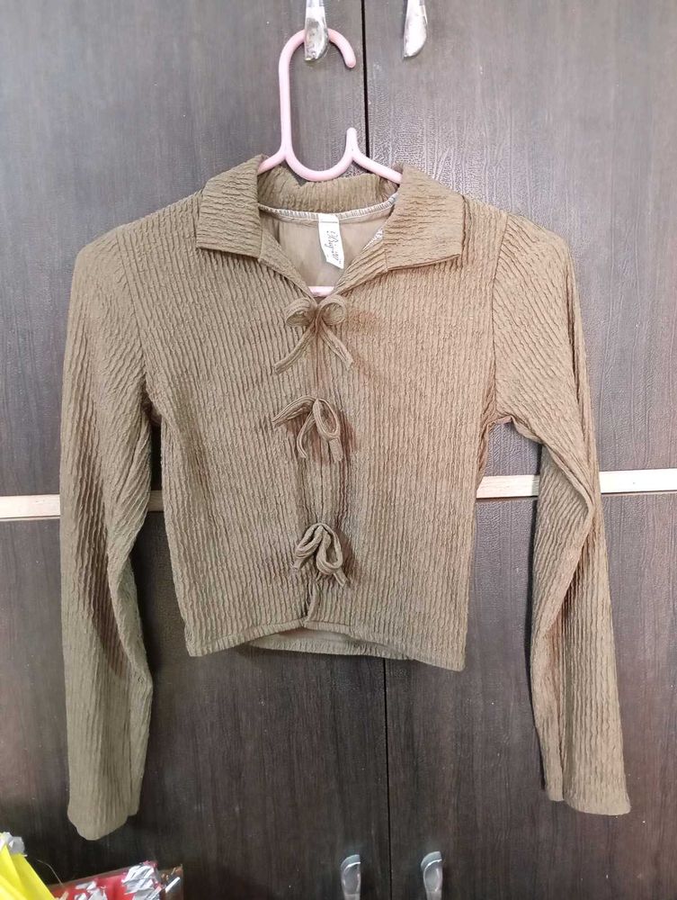 Ribbed Tie Front Top