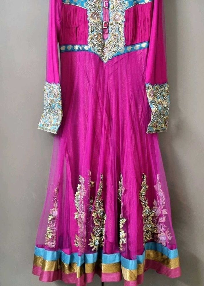Pink &amp; Blue Embellished Anarkali Dress