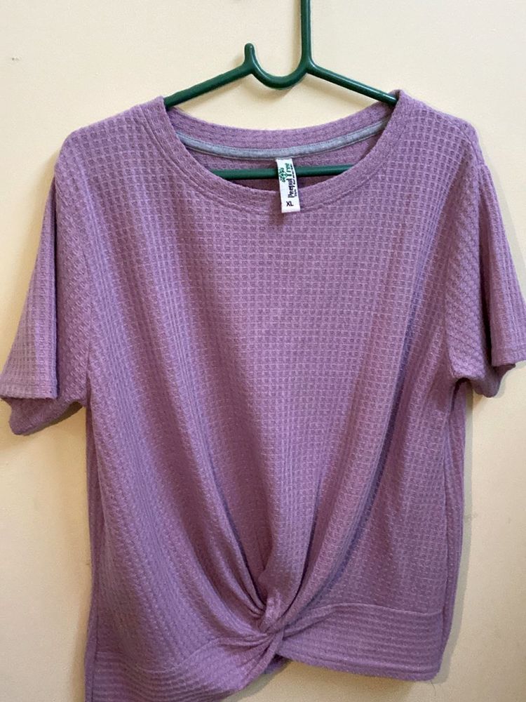 Purple Waffle Knit Twist-Front Tee