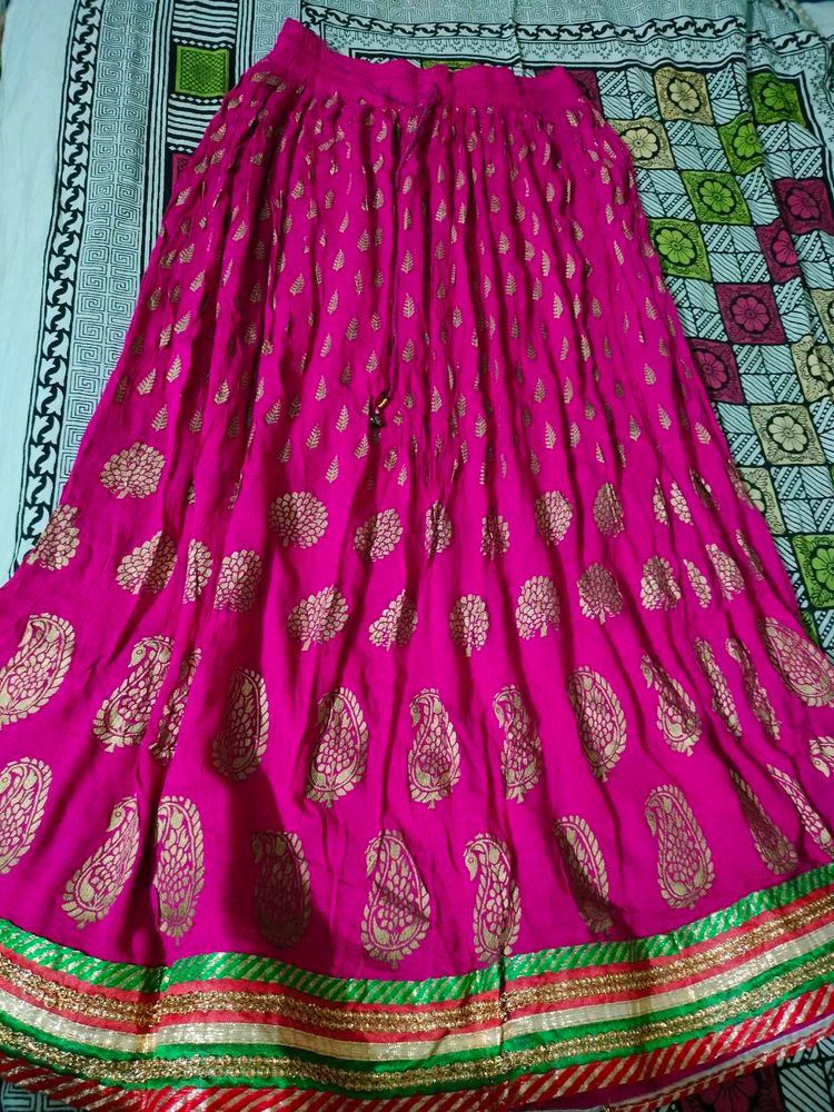 Pink &amp; Gold Lehenga Skirt
