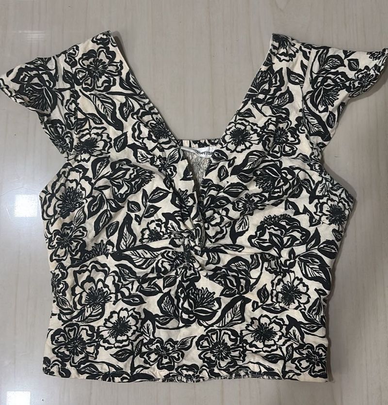 Floral Print sweetheart neckline crop Top