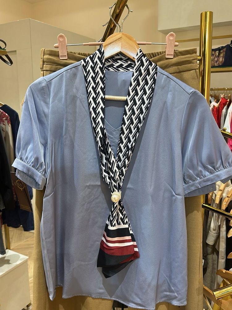 Elegant Blue Top w/ Scarf