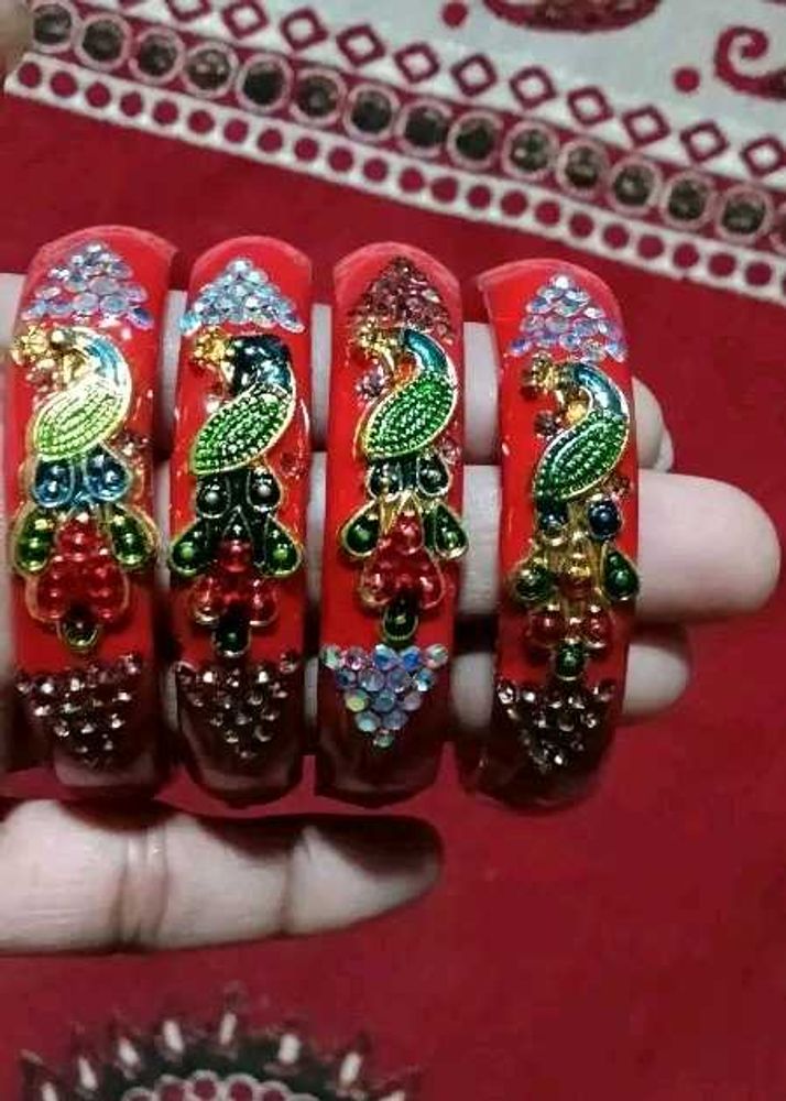 Red Peacock Bangles (Set of 4)